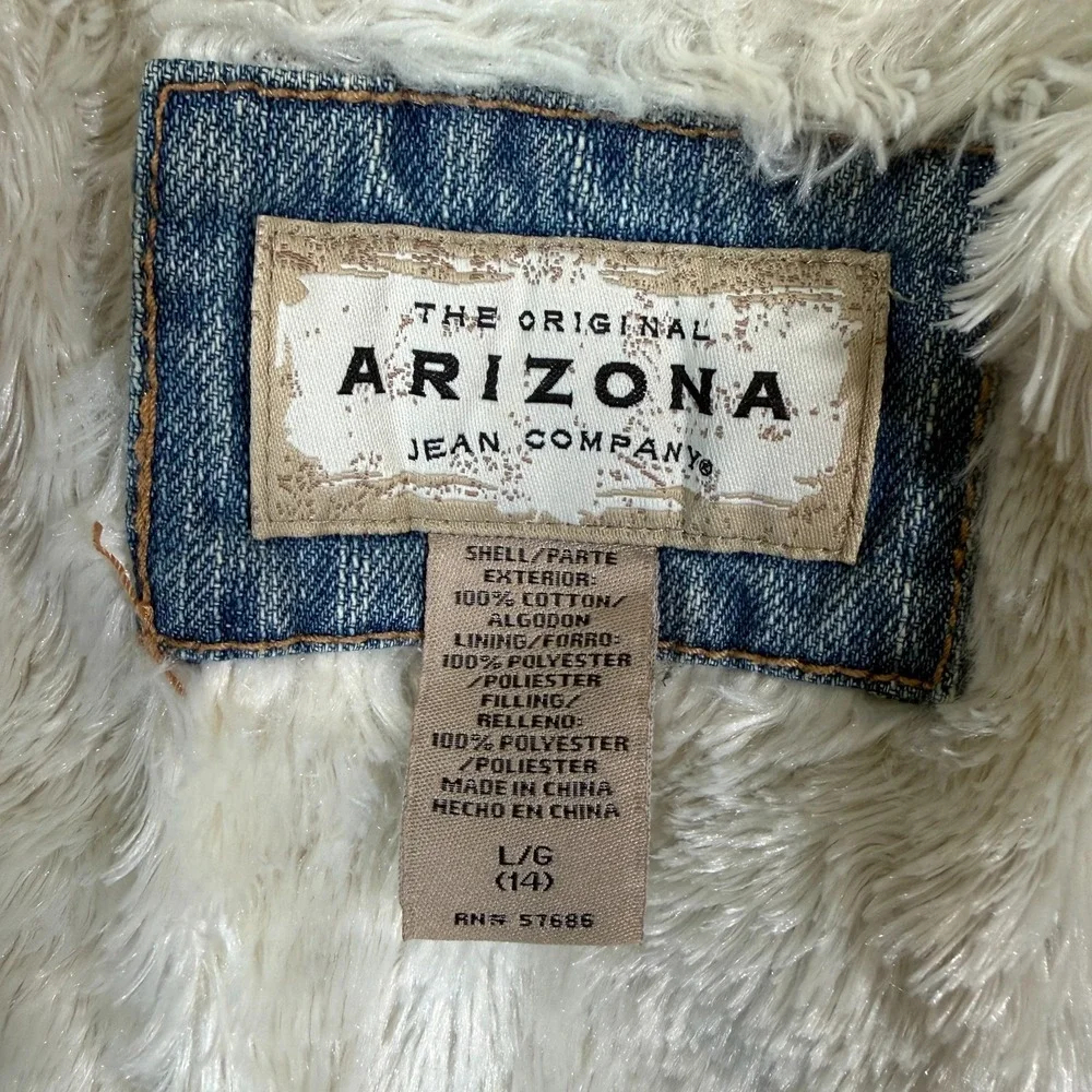 Arizona Jacket Girls 14 Blue‎ Denim Faux Fur Lined Sherpa Trucker Winter Coat